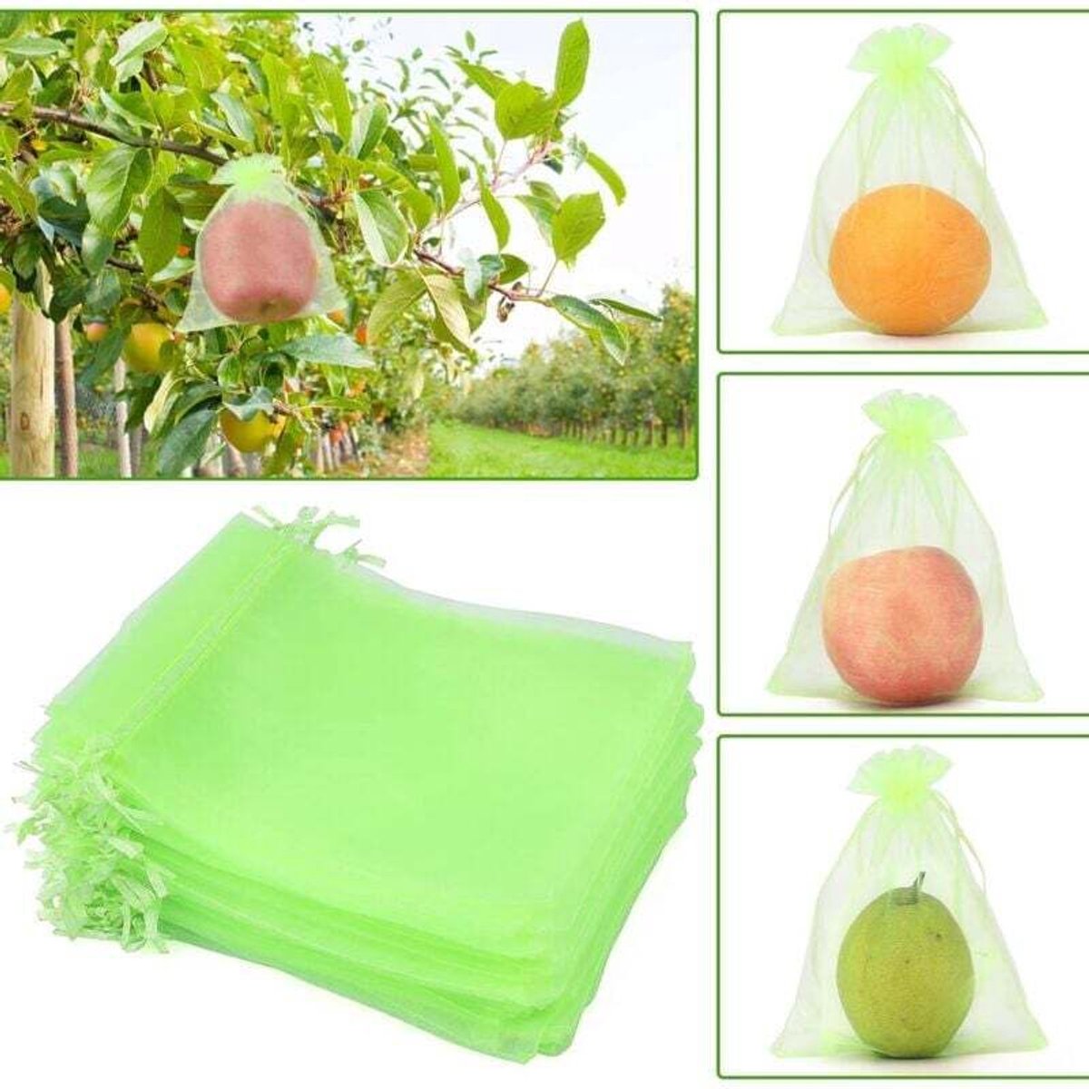 Druivenbeschermingszakjes, 100 stuks per verpakking, ademende organza zakjes geschikt voor trekkoord, 15 cm x 20 cm, geschikt voor het beschermen van druiventrossen tegen wespen en vogels (groene druiven).