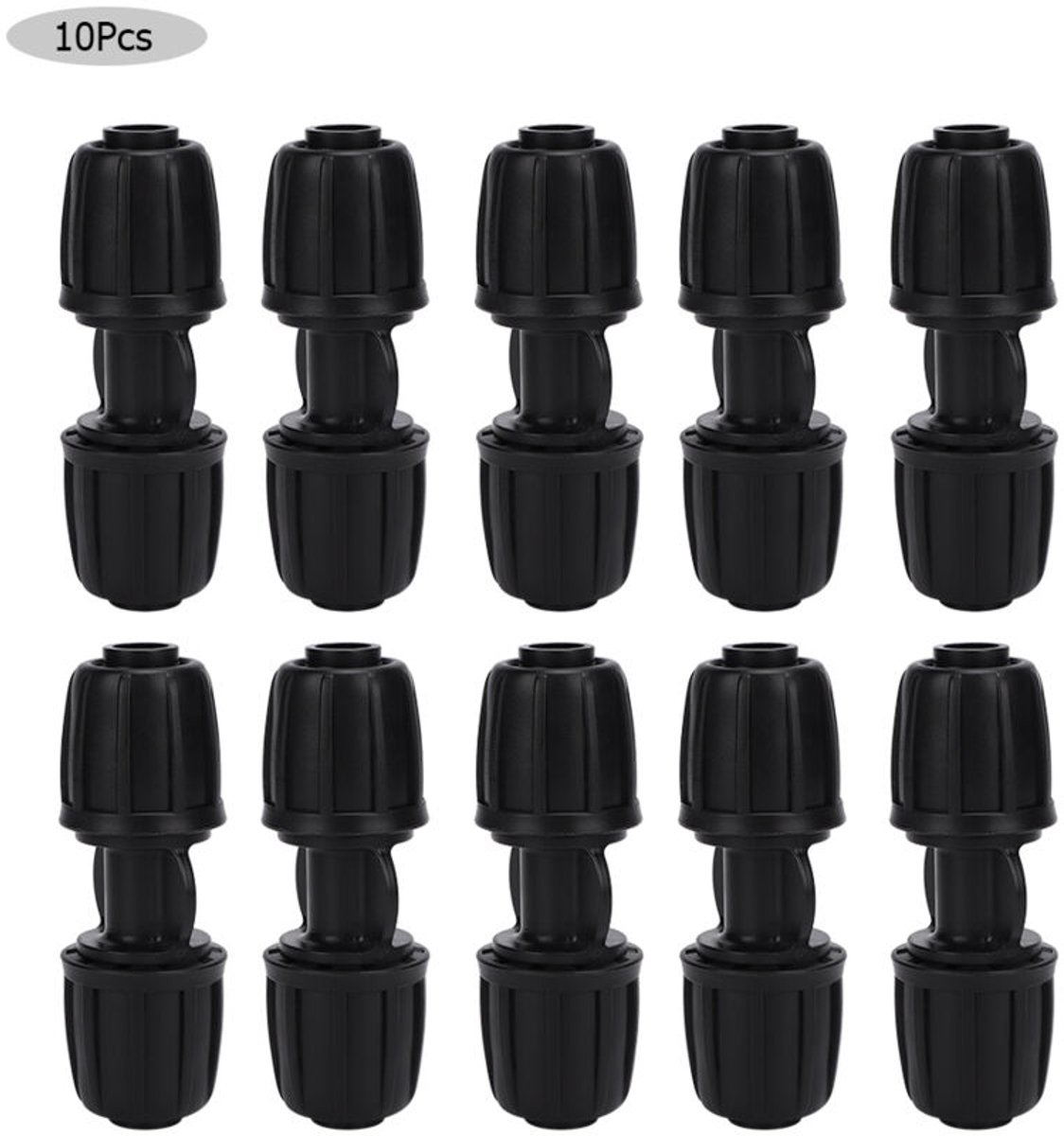 Rechte waterkoppeling, druppelirrigatiefitting geschikt voor de tuin, geschikt voor 16 mm PE-buis, verpakking van 10 stuks.