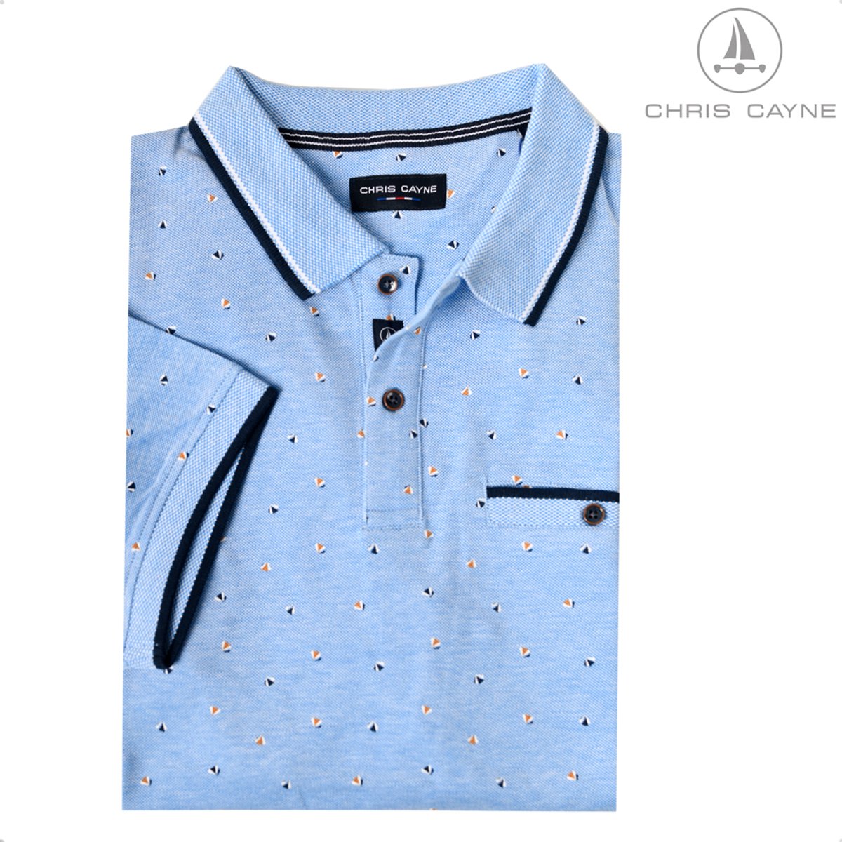 CHRIS CAYNE heren poloshirt - Lichtblauw - 4XL - Heren - Knopen - Borstzak - Piqué - Geprint - 100% Katoen