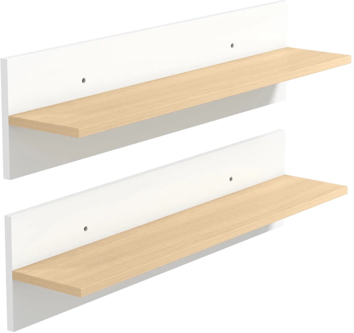 Wandplankenset van 2 zwevende planken - Voor presentatie - Keuken, woonkamer - Wit + natuurlijk hout