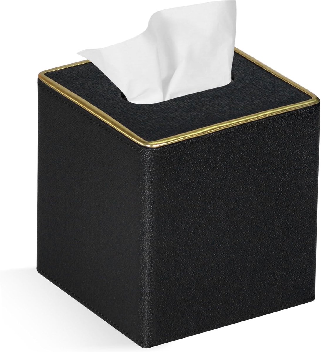 Tissue Box Cover Square PU Leather Holder for Dresser Bathroom Decor - Black Pearl