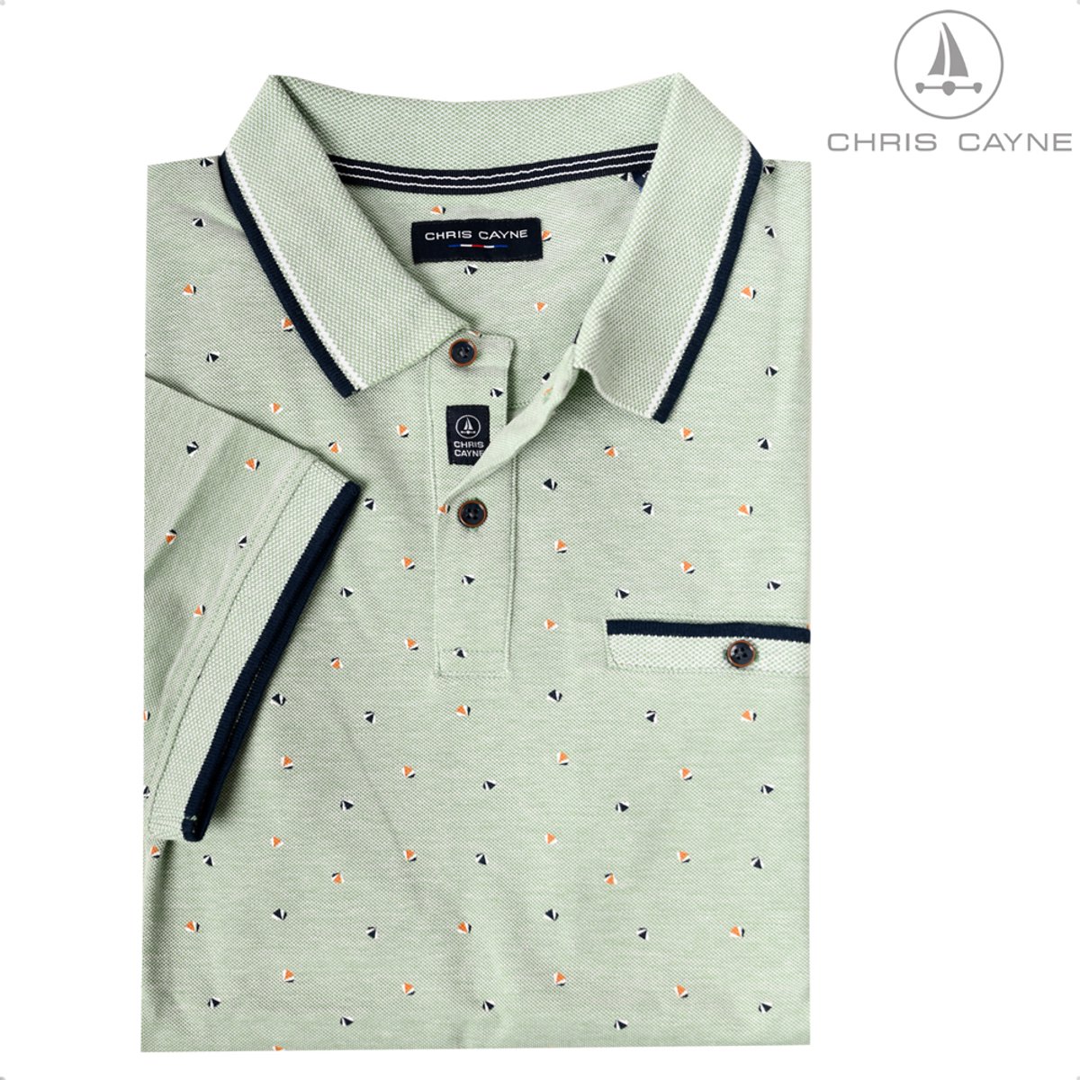 CHRIS CAYNE heren poloshirt - Lichtgroen - M - Heren - Knopen - Borstzak - Piqué - Geprint - 100% Katoen