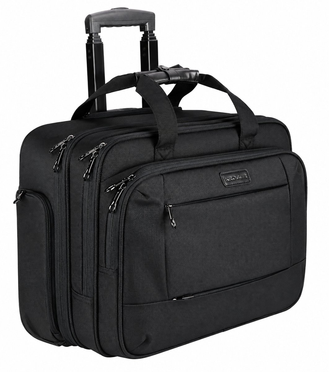 Hybride Business Laptoptrolley 17 Inch – Zakenkoffer – TSA Friendly – RFID Bescherming – Waterbestendig – Ruime Vakken – Dames & Heren – Zwart
