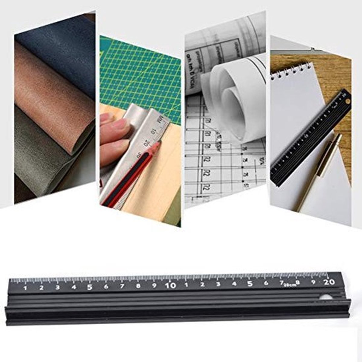Snijliniaal 20 cm - Aluminium Legering - Antislip Rubberstrip - Precisie Meetinstrument - Snijden in Lijnen - Beschermplaat tegen Ongelukken - Meetlat