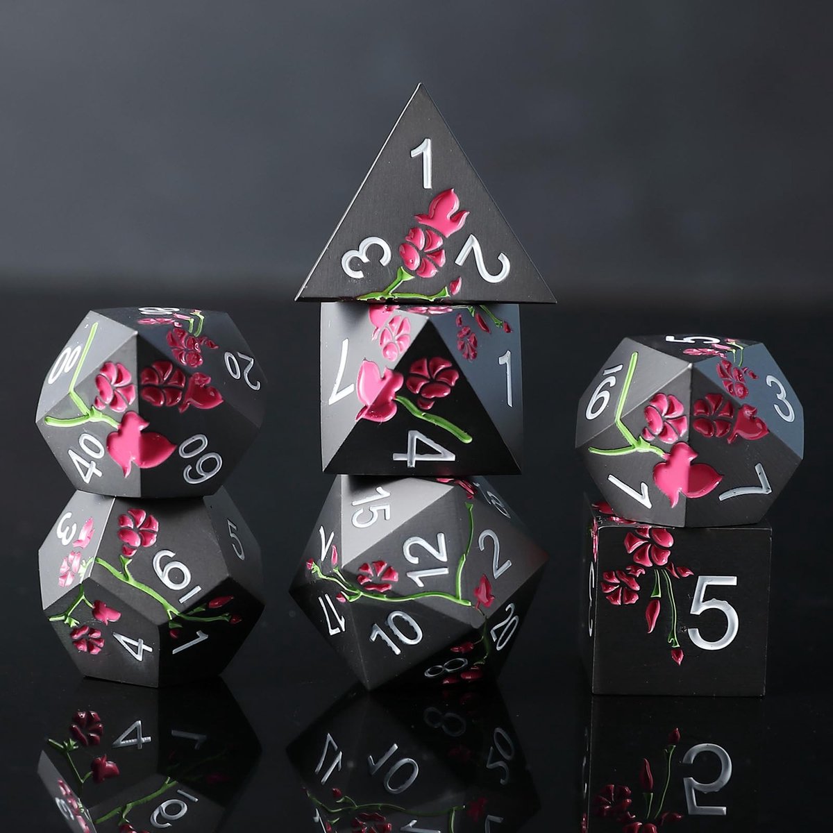 Solidchoice - Set van 7 Polyhedrale Metaal D&D Dobbelstenen voor Rollenspellen
