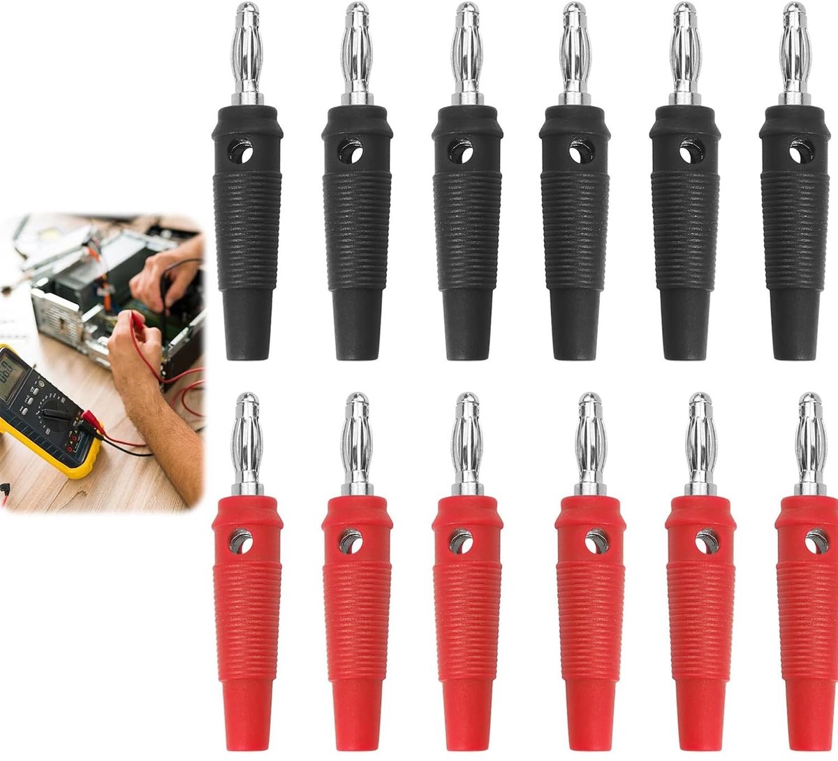 Solidchoice - Set van 12 4mm Soft-Grip Banana Plugs voor Audioverbindingen