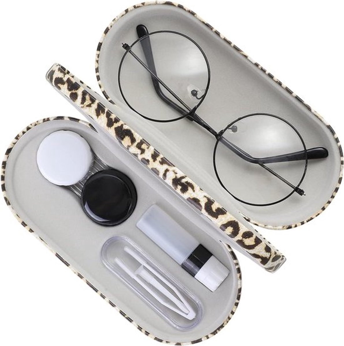 Draagbare brillenkoker met spiegel, opbergetui voor zonnebril, contactlenzen - lichtgewicht reisaccessoire voor dames, heren, kinderen