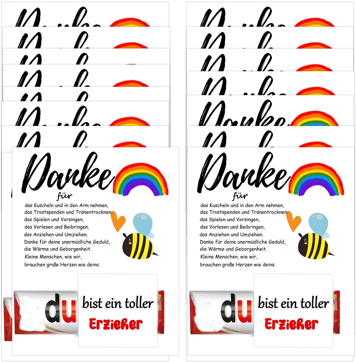 Solidchoice - Set van 20 Bedankkaarten voor Leerkrachten met Regenboogontwerp
