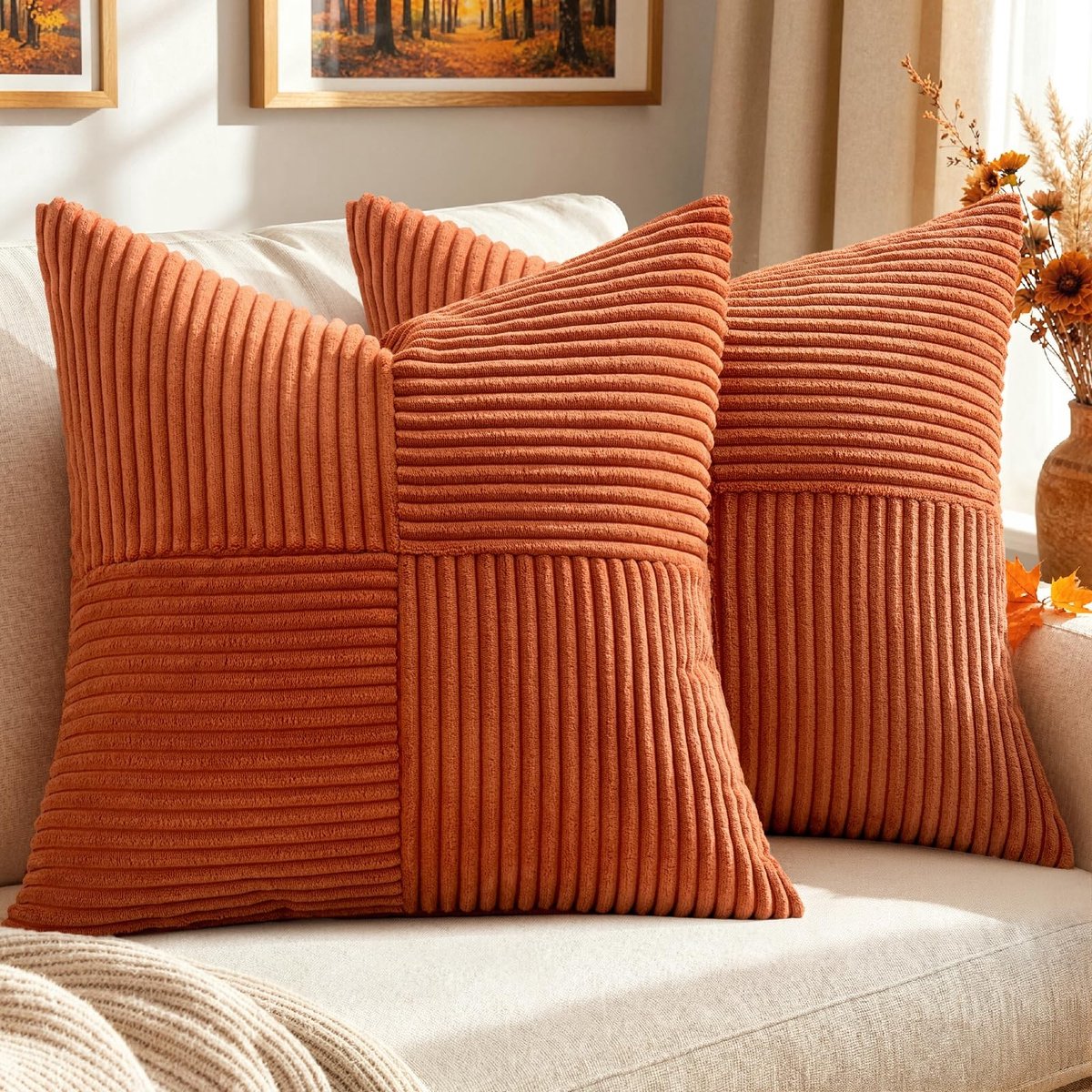 Solidchoice - Set van 2 Corduroy Kussenhoezen 45 x 45 cm