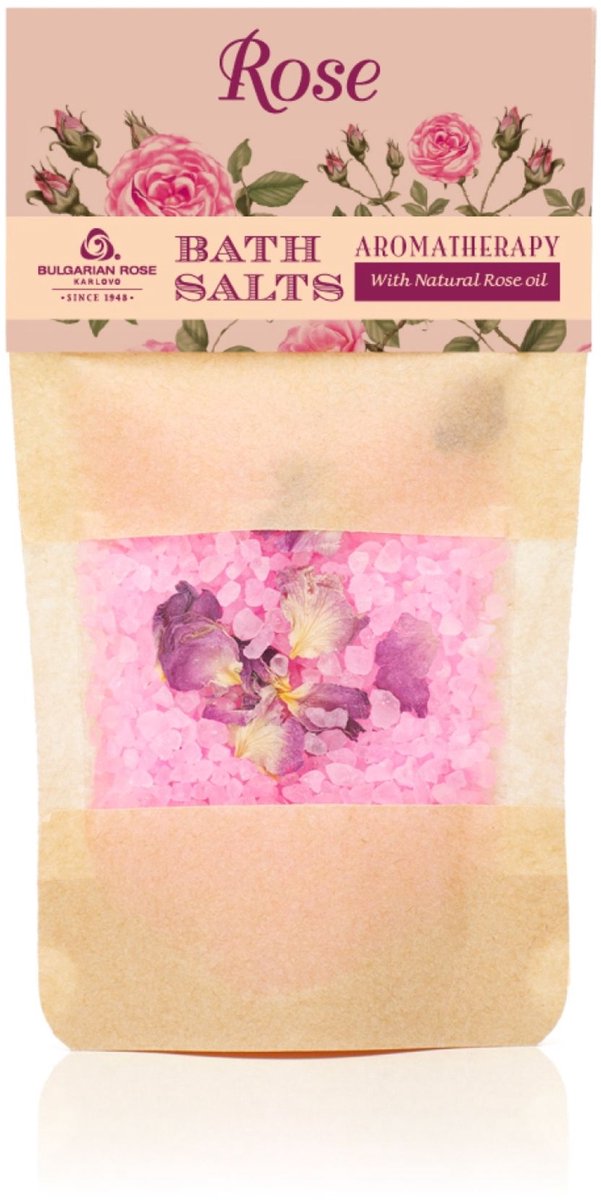 Rose Baths Salts Aromatherapy Bag | 100 g | Ontspannende badzout met rozenblaadjes 100% natuurlijke Bulgaarse rozenolie