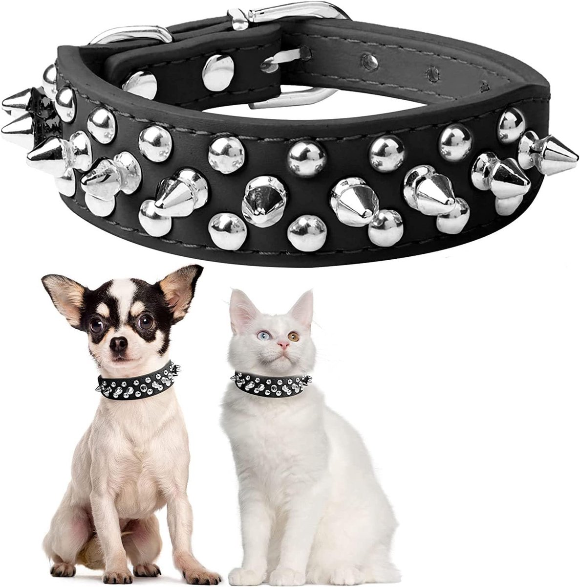 Set van 2 hondenhalsbanden met studs – Halsbanden voor huisdieren – Geschikt voor kleine en middelgrote honden – Maat XS - Zwart