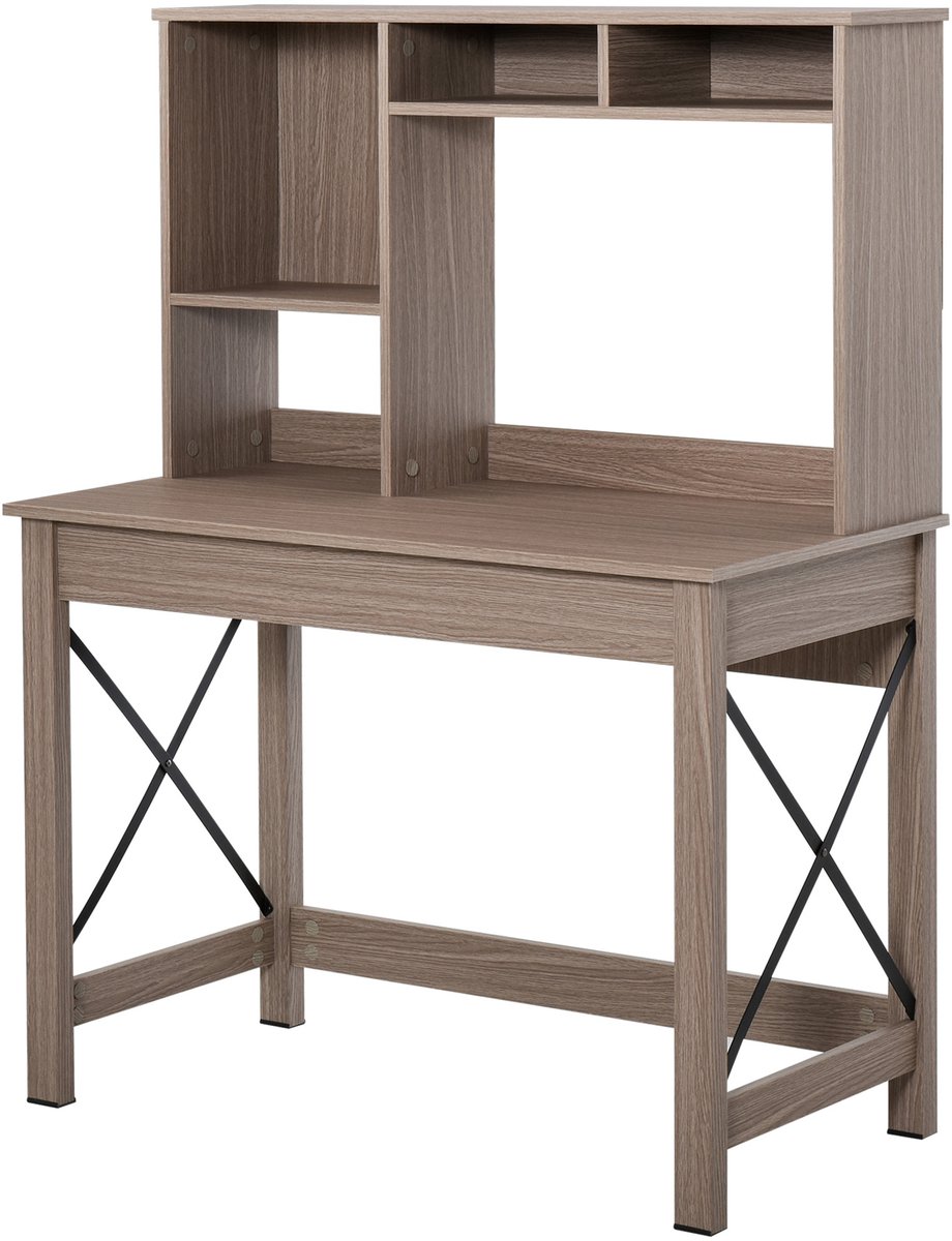 Modern houten bureau met planken en groot tafelblad - 105 x 50 x 137,5 cm - bruin