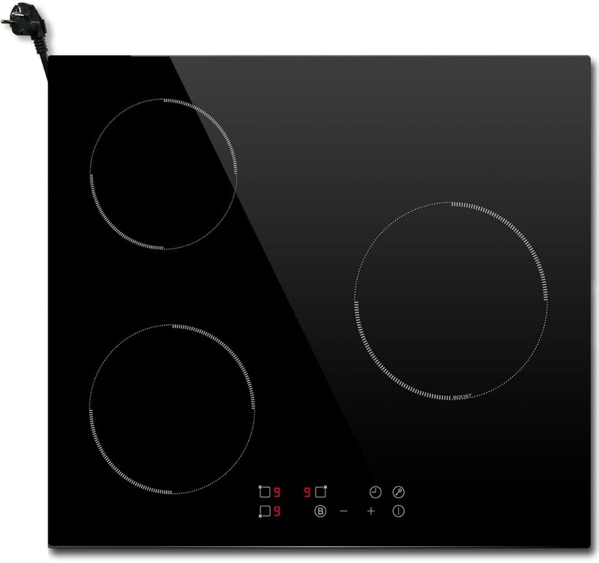 NIVA® Inductie Kookplaat - Inductiekookplaat met 3 Kookzones - Ingebouwde Inductiekookplaat - Zwart - 59cm x 52cm x 6cm