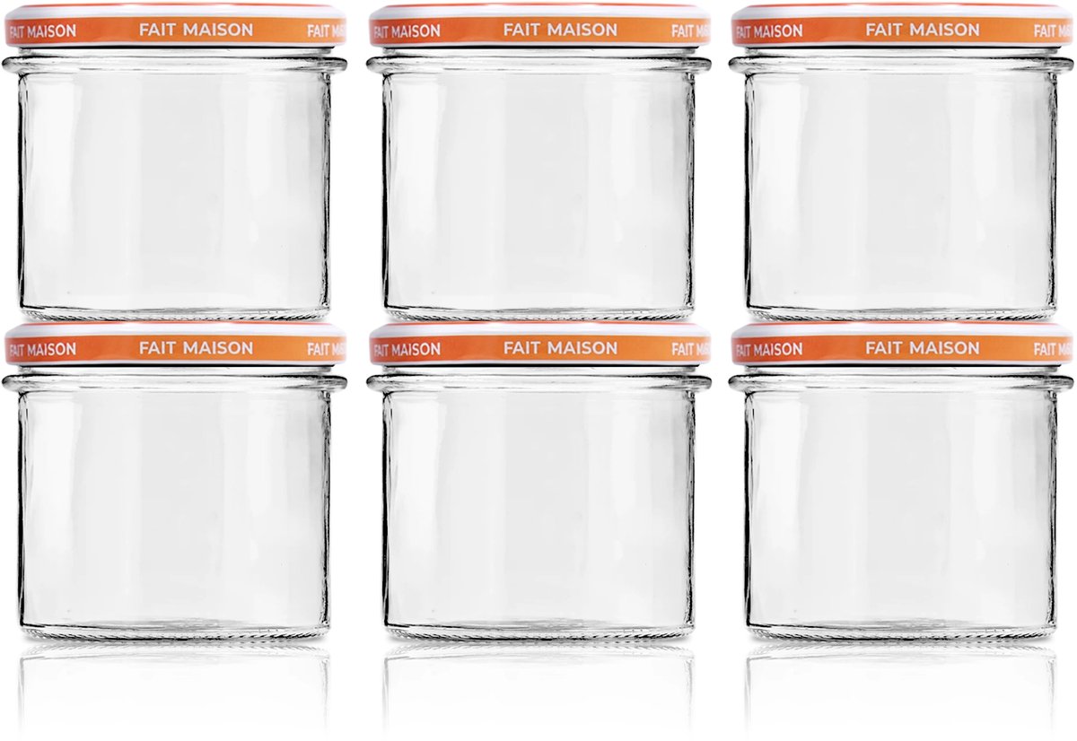 Le Pratique | Glazen Potten 6x0,35 Liter | Voordeelset van 6 Inmaakpotten van 350ml - steriliseerbare potten met draaideksel Ø100mm - Made in France