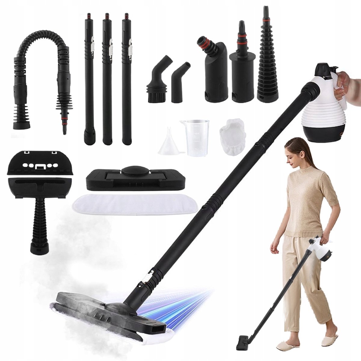 2-in-1- Stoomreiniger - Handstoomreiniger - Stoomdweil - Steam Cleaner - met Kinderslot - 1050W - 135°C - 350ml Reservoir - 46 PSI - Voor Vloeren Keuken Ramen en Banken