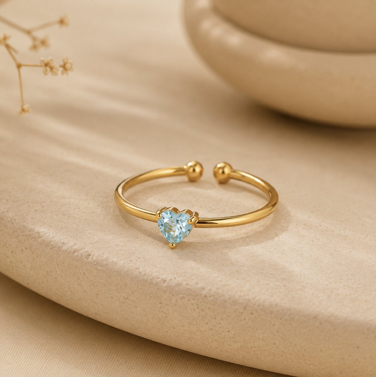 Maevi® Geboortesteen Ring - Maand: Maart - Geboortesteen / Geboorte Cadeau - Kraamcadeau - Ring / Sieraad - Geboortesteen / Birthstone - Hoge Kwaliteit - Roestvrijstaal / RVS / Stainless Steel - Verkleurt Niet - Incl. Luxe Verpakking - Verstelbaar
