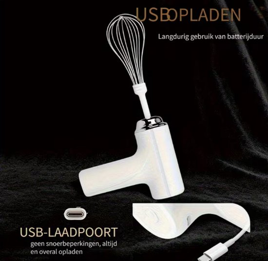 Draadloze Handmixer - USB Oplaadbare Elektrische Mixer - Inclusief 2 Gardes - Lichtgewicht Mini Mixer voor Bakken, Beslag, Taart & Slagroom - Wit — afbeelding 5