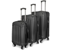 ROSAHQNDA 3-delige harde kofferset, reistrolleyset, reiskoffer, veiligheidscombinatieslot, dubbele wielen, ABS-materiaal, handbagage, 4 wielen (M/L/XL-set, Zwart)