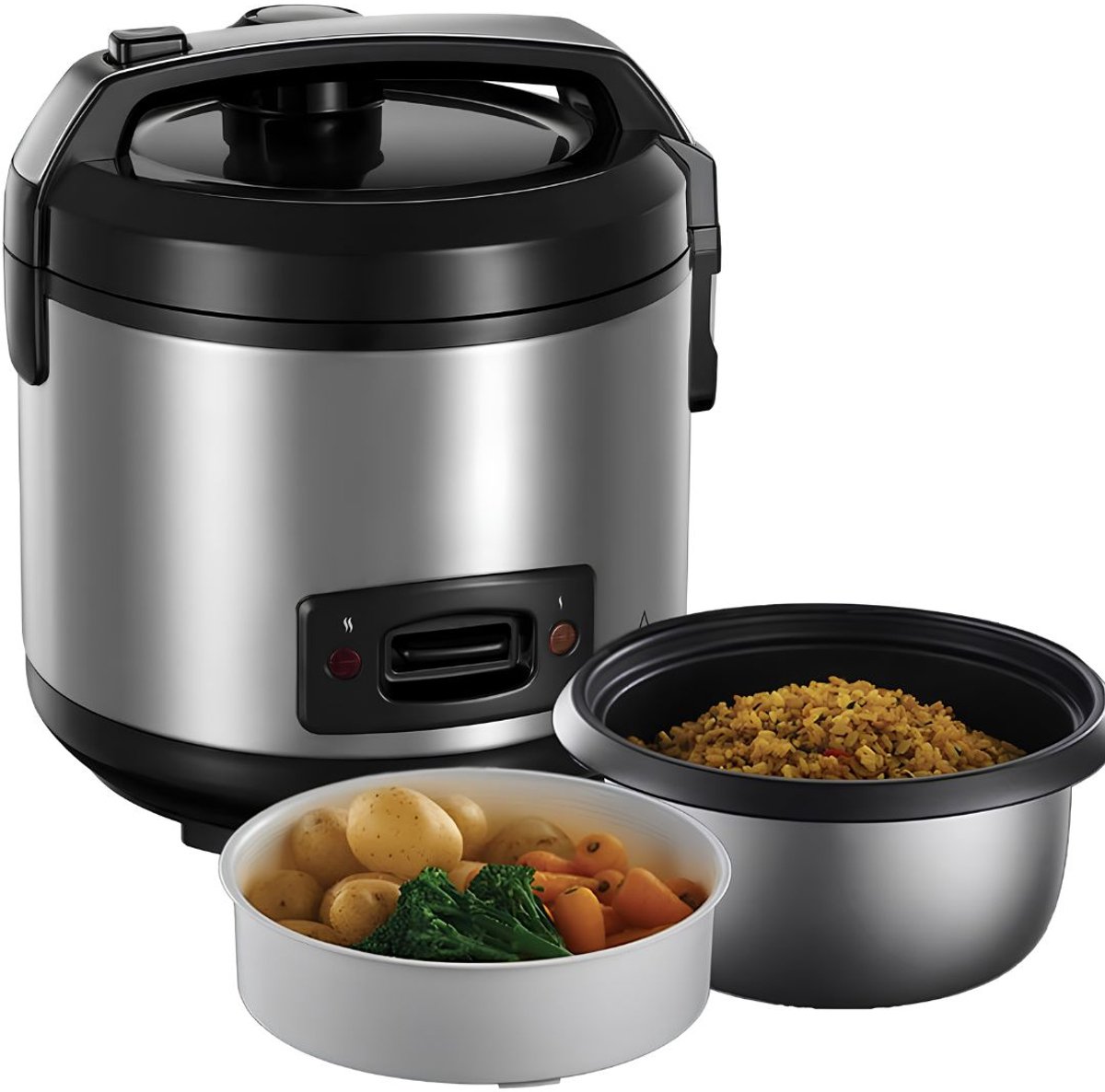 NIVA® Rijstkoker – Multifunctioneel Koken - Met Keramische Binnenpan – Zilver/Zwart - 18cm x 28cm x 23cm