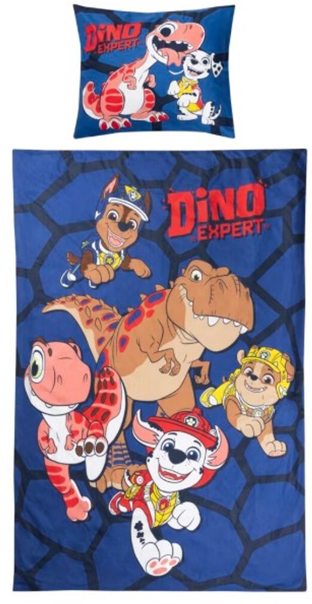 paw patrol dino dekbedovertrek - 1 persoons - 140x200cm - met kussensloop - paw patrol - blauw