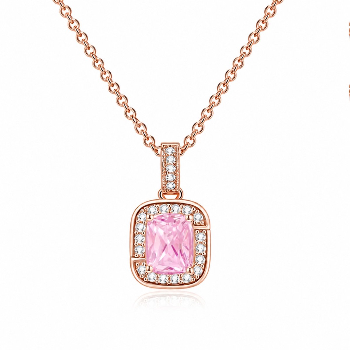 LGT JWLS - Dames ketting met hanger - Rosegoudkleurig - Roze zirkonia
