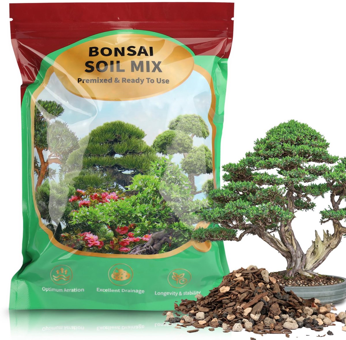 Bonsai-aarde mengsel 1L, gebruiksklare potgrond voor bonsaibomen en kamerplanten