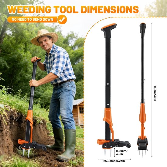Handmatige Onkruidverdelger - Zwart - 100 cm - Stalen Klauwen met Tuinzak - Voor Tuinonderhoud — afbeelding 2