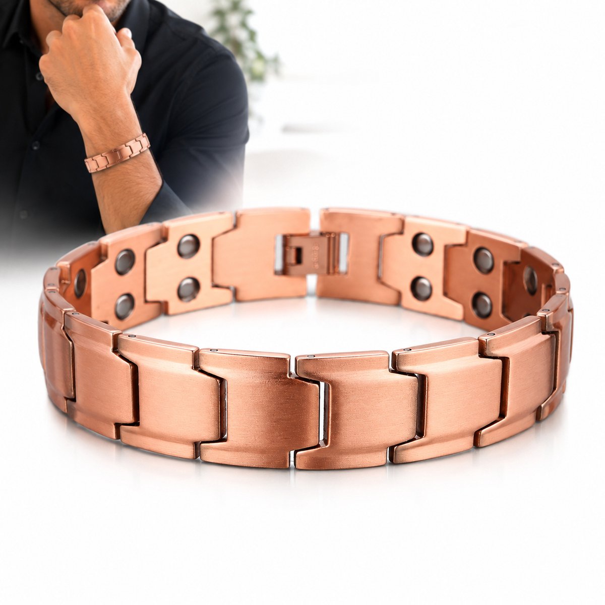 Dutchers® Magnetische Koperen Armband Heren & Dames – 100% Puur Koper – Kruis Design – Verstelbare Herenarmband – Inclusief Maatgereedschap – Stijlvol Cadeau