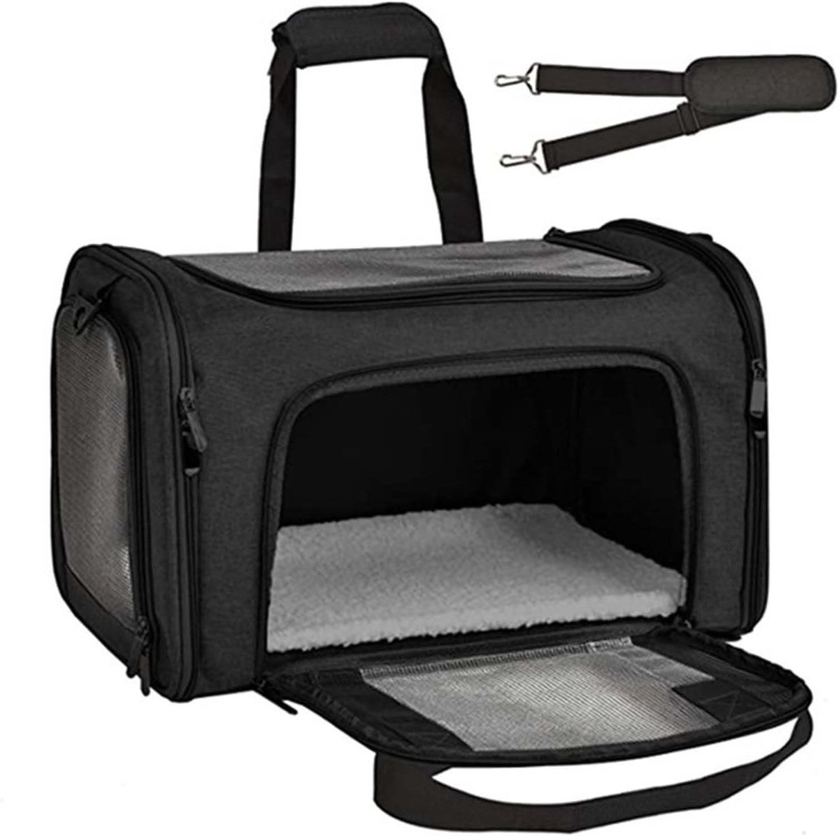 Opvouwbare Hondentransporttas - Zwart - 43 x 28 x 28 cm - Zachte Draagtas voor Kleine Huisdieren - Voor Reizen en Thuis