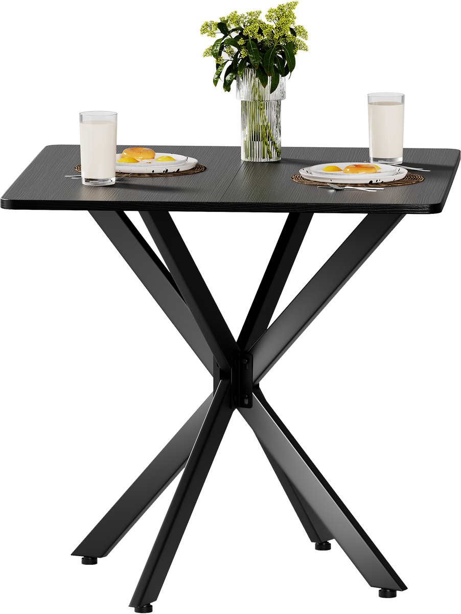 Vierkante Bijzettafel Modern - Stabiel Metalen Frame - Stijlvol Mat Zwart - X-Vormig Onderstel - Geschikt voor Woonkamer & Thuiswerk - Afmeting 80x80x75 cm