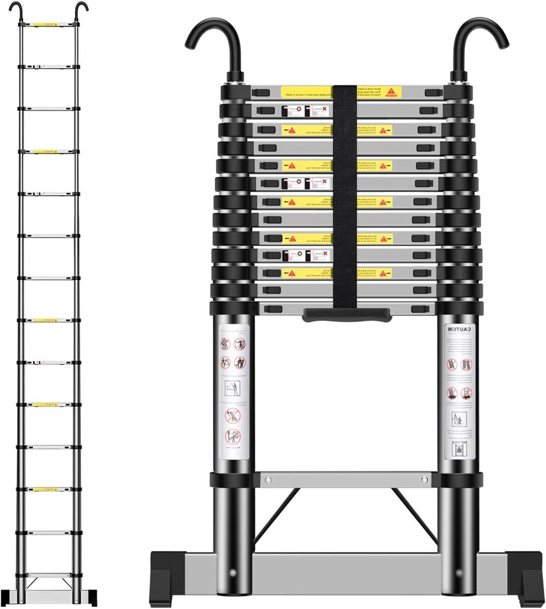 Telescopische Ladder - Opvouwbare Ladder Steiger - Huis Klussen - Met Stabilisatorstang - 4.1 Meter - Zilver