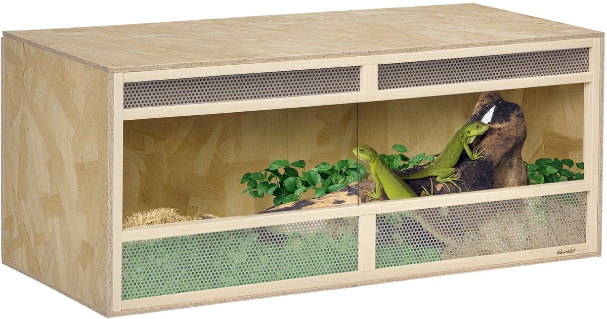 OSB-houten terrarium voor reptielen met glazen schuifdeur - 120 x 50 x 50 cm - Natuurlijke houttint