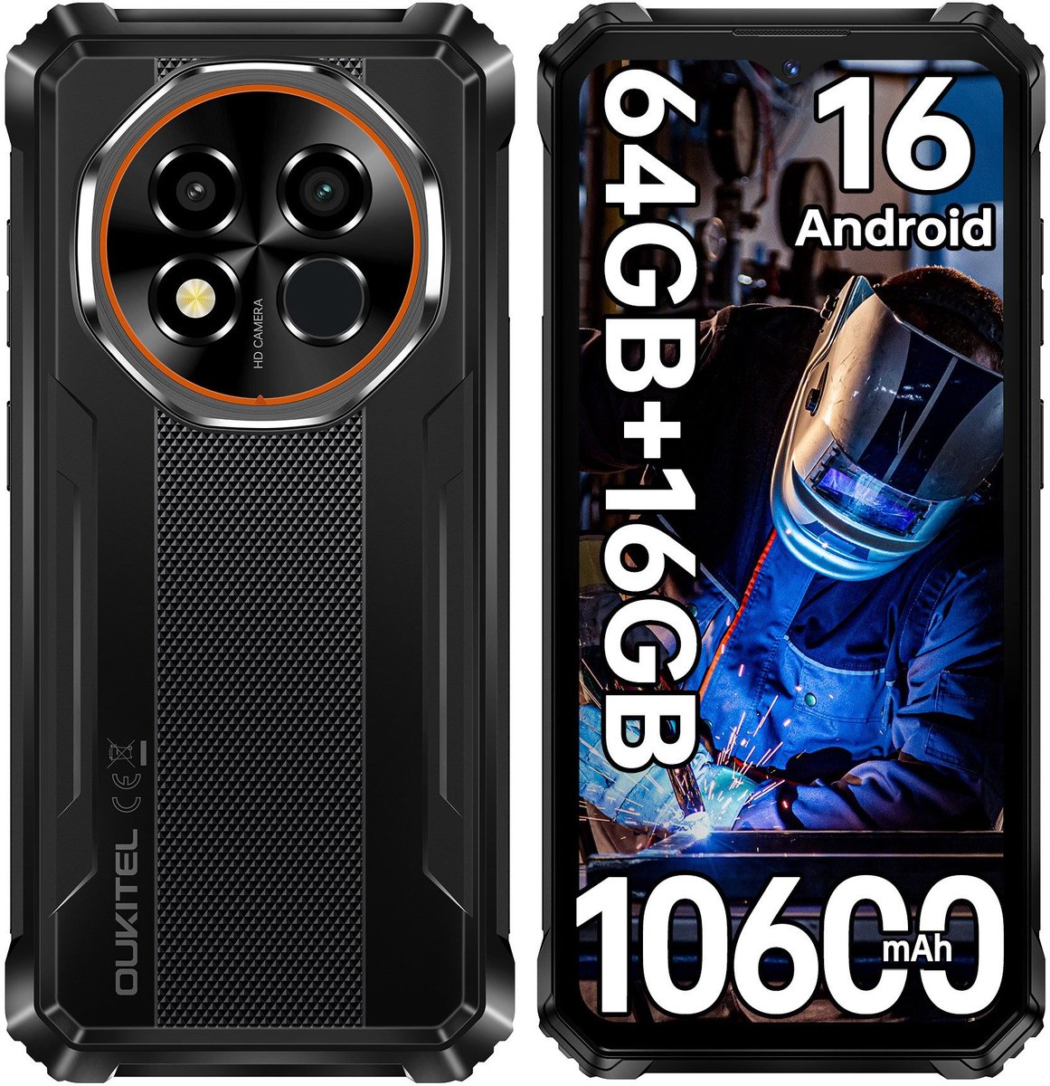OUKITEL G6 Outdoor Smartphone-10600mAh-16GB RAM-64GB ROM-16MP-IP68 Waterdicht-Android 16-OTG-Dual 4G