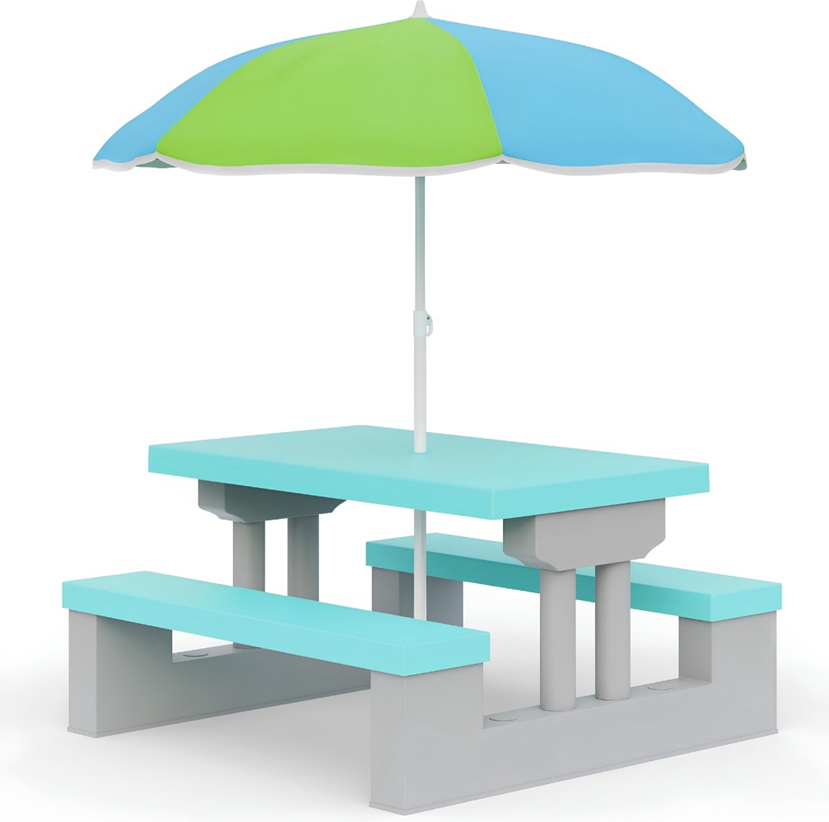 Lìon® Kindertafel - Picknicktafel - Tot 4 Kinderen - Munt en Grijs - 67cm x 57cmx 41cm