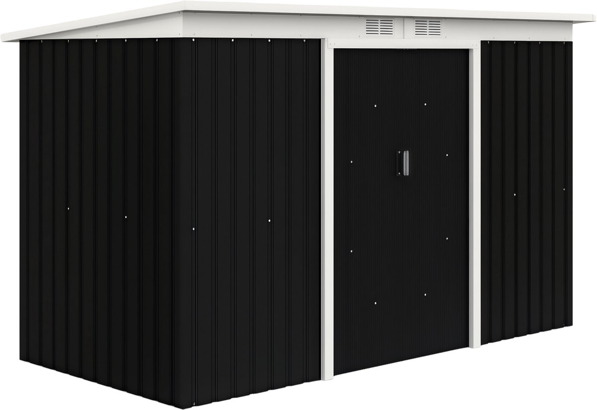 Metalen tuinhuisje - 274x122 cm - Gereedschapsschuur voor buiten - Met funderingsset - Dubbele deuren - Donkergrijs