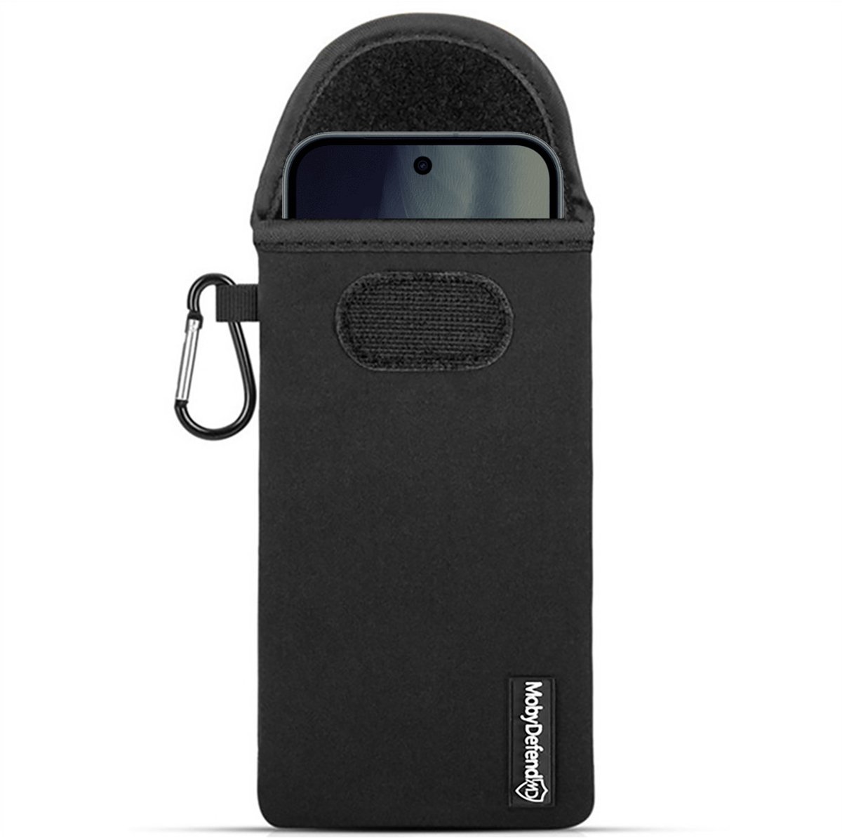 MobyDefend Hoesje - Geschikt voor Google Pixel 11 - Neopreen Pouch Met Karabijnhaak - Insteek - Riemlus - Zwart