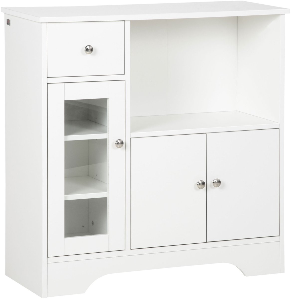 Klein keukendressoir met glazen deur - 80 cm x 30 cm x 82 cm - wit -Opbergkast - modern - verstelbare planken