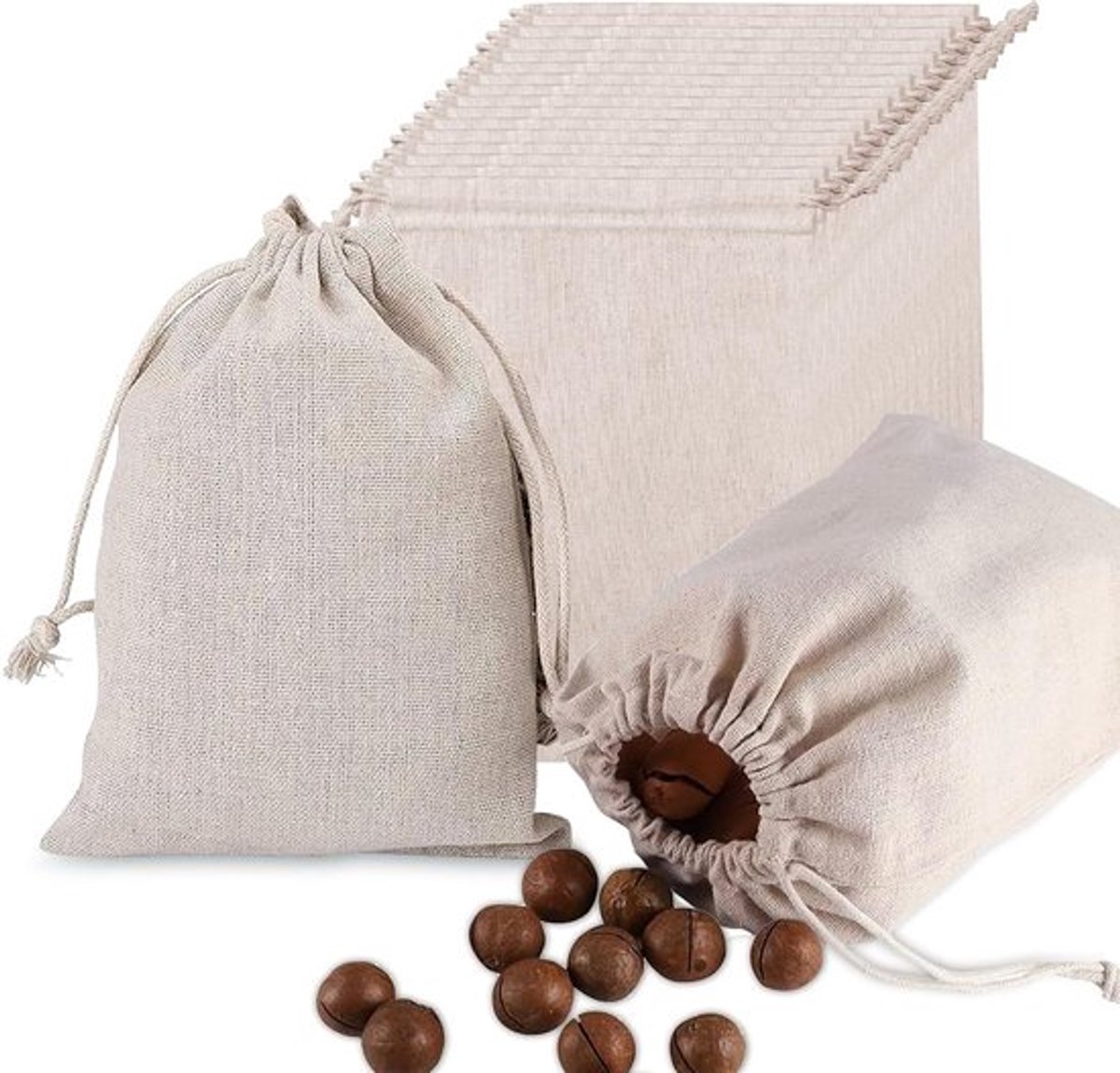 Katoenen Muslin Tassen - 15 Stuks Verpakking - 15 x 20 cm - Trekkoord Geschenktassen voor Bruiloft - Feest - Valentijnsdag - Kerstmis