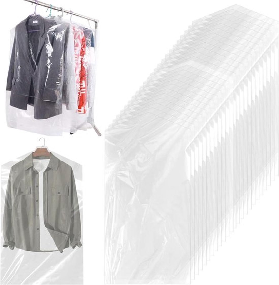 Set van 30 Transparante Kledinghoezen - 90 x 60 cm - Kledingbescherming - Kledingzakken voor hangende jurken