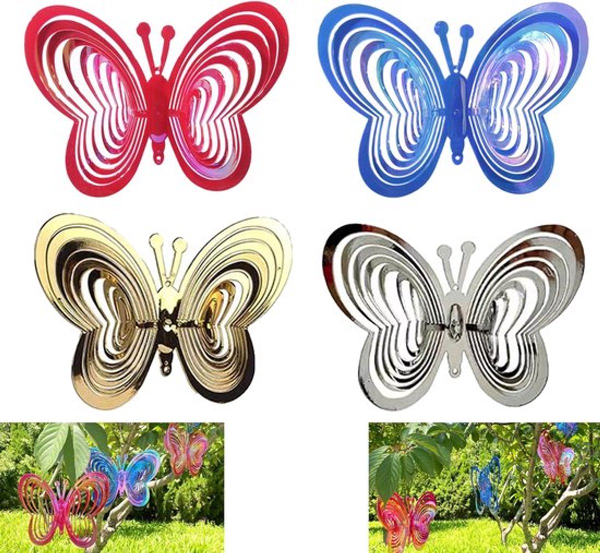 4 stuks vlinder-windspellen - vogelschrik - duivenverdediging voor balkon - vogelbescherming - reflecterende vogelrepresentatie - tuindecoratie