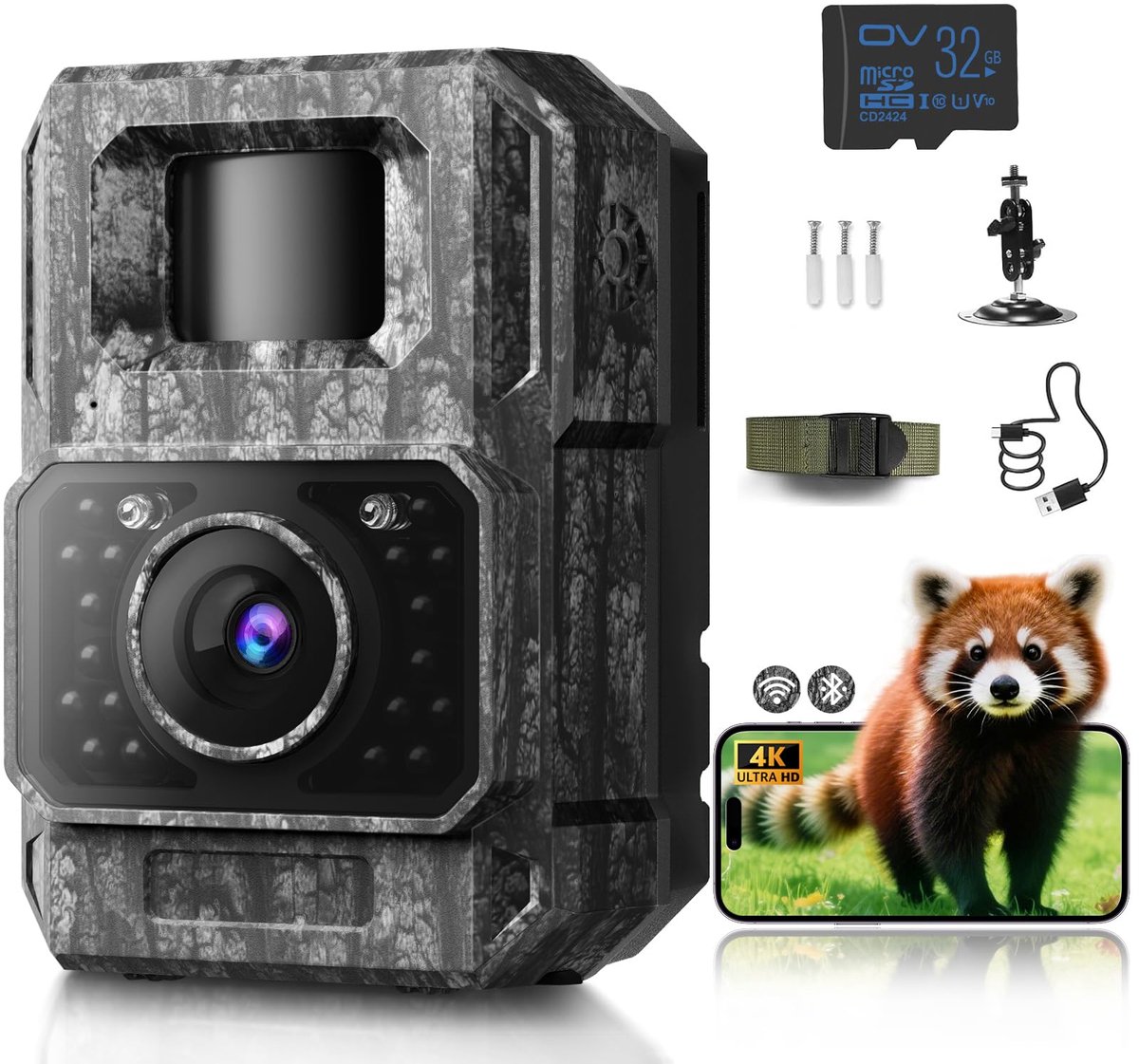 Wildcamera 4K 64MP – WiFi & Bluetooth – Nachtzicht tot 20 m – 6000mAh Accu – IP66 Waterdicht