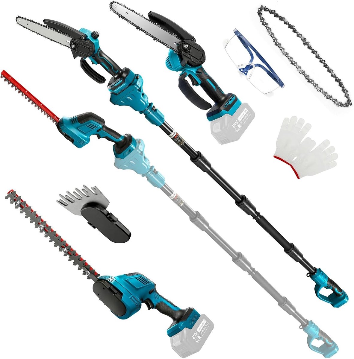 Mini 20 cm Kettingzaag & Heggenschaar Set - Blauw - Telescopische Tuinsnoeier voor Bomen en Struiken