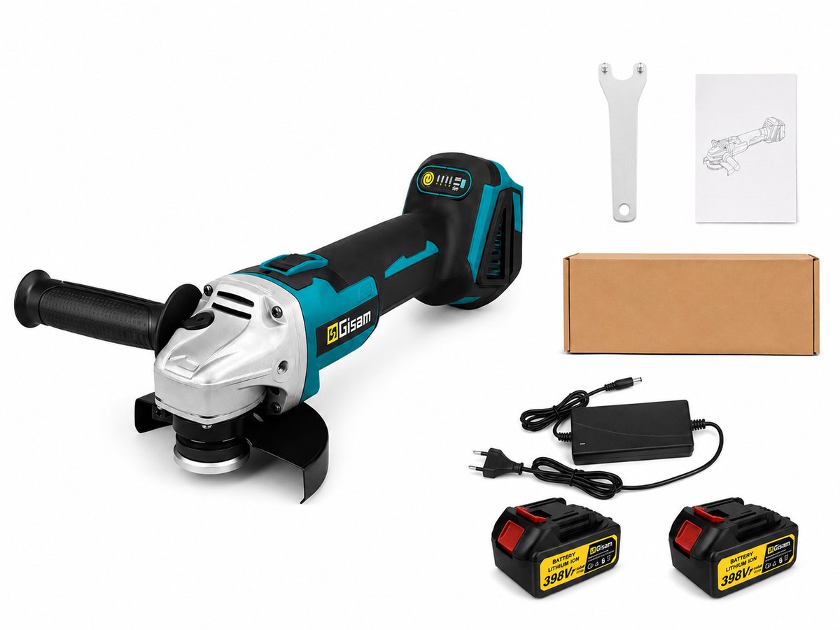 Loushops - Haakse slijper - Slijptol - Slijpmachine - Elektrische slijpmachine - 4 Versnellingen - 18V Batterijen - Zwart - Blauw