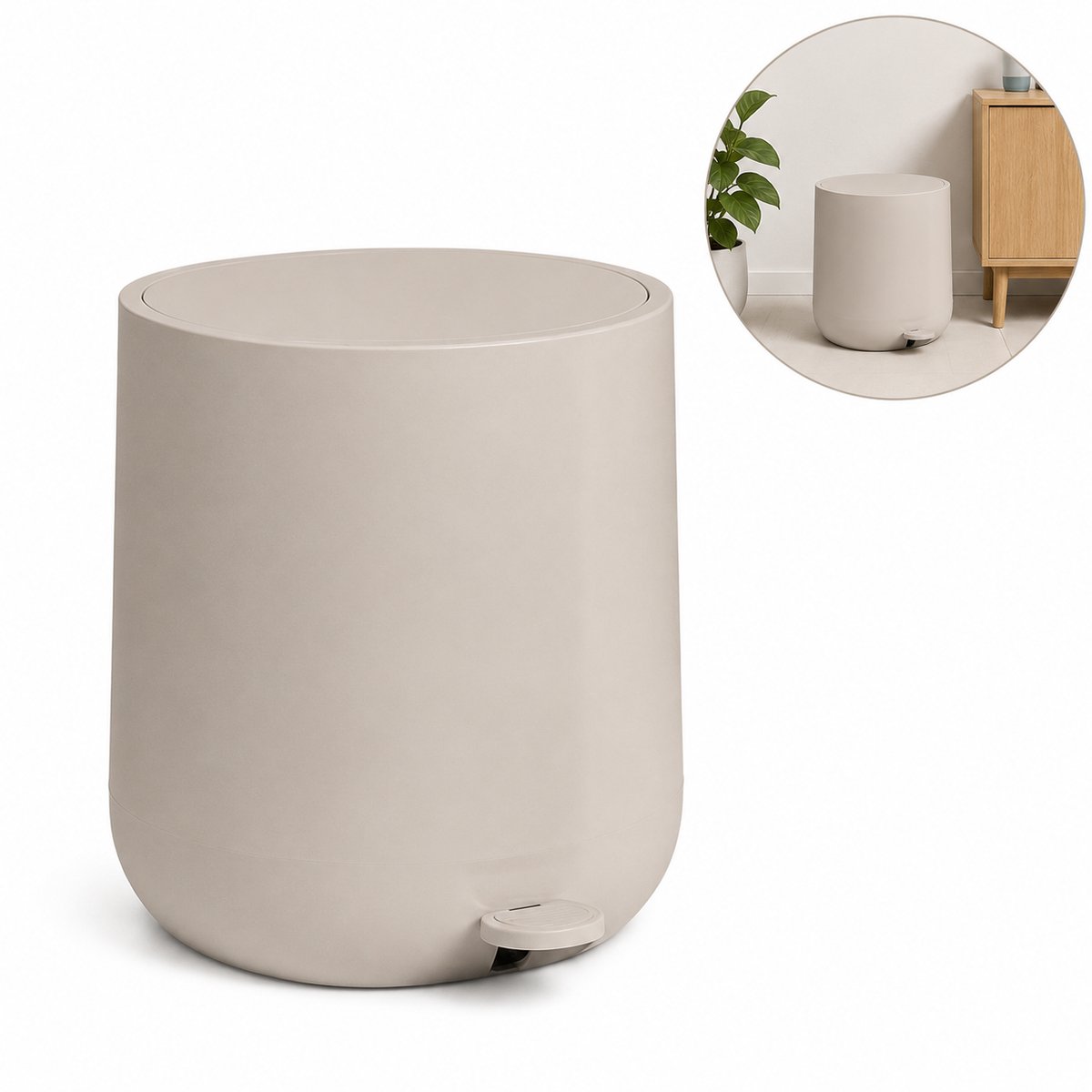 Prullenbak 5 Liter Soft close - Prullenbak - Pedaalemmer - 26,5x23,9x25,5 cm - Beige