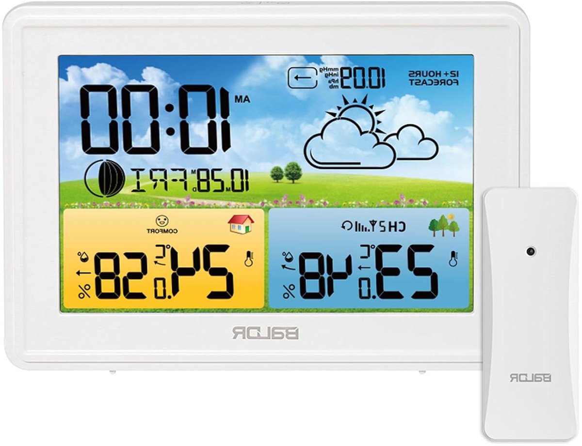 Draadloos Weerstations - Digitale Klok - Weer Voorspellen - Kleuren LCD Scherm - 1 Sensor - Wit