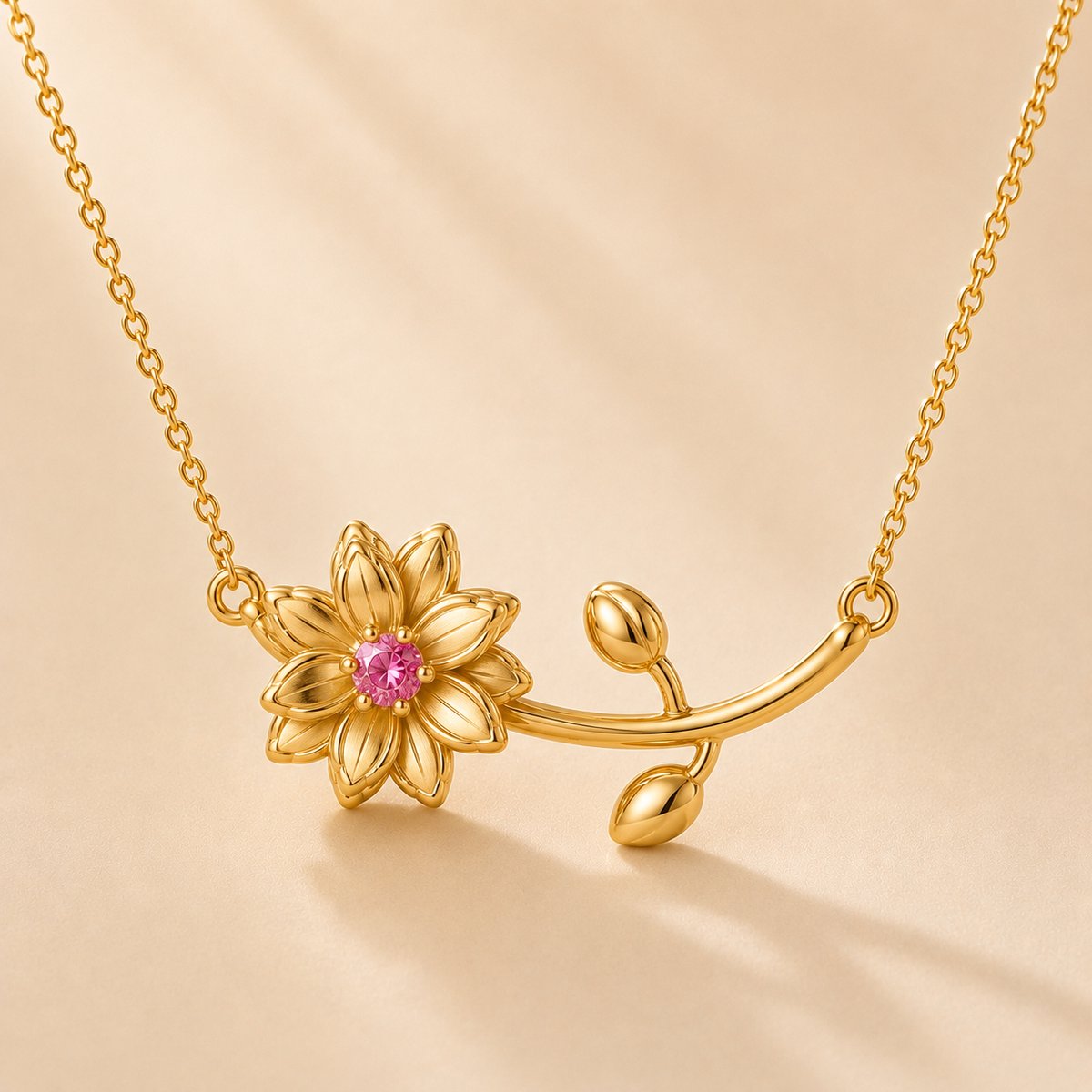 Maevi® Ketting met Geboortebloem & Geboortesteen - Kleur: Goud - Maand: September - Roestvrijstaal / RVS / Stainless Steel - Hoge Kwaliteit - Verkleurt niet - Incl. Luxe Verpakking - Cadeau Dames / Moeder / Mama - Kraamcadeau / Geboortecadeau