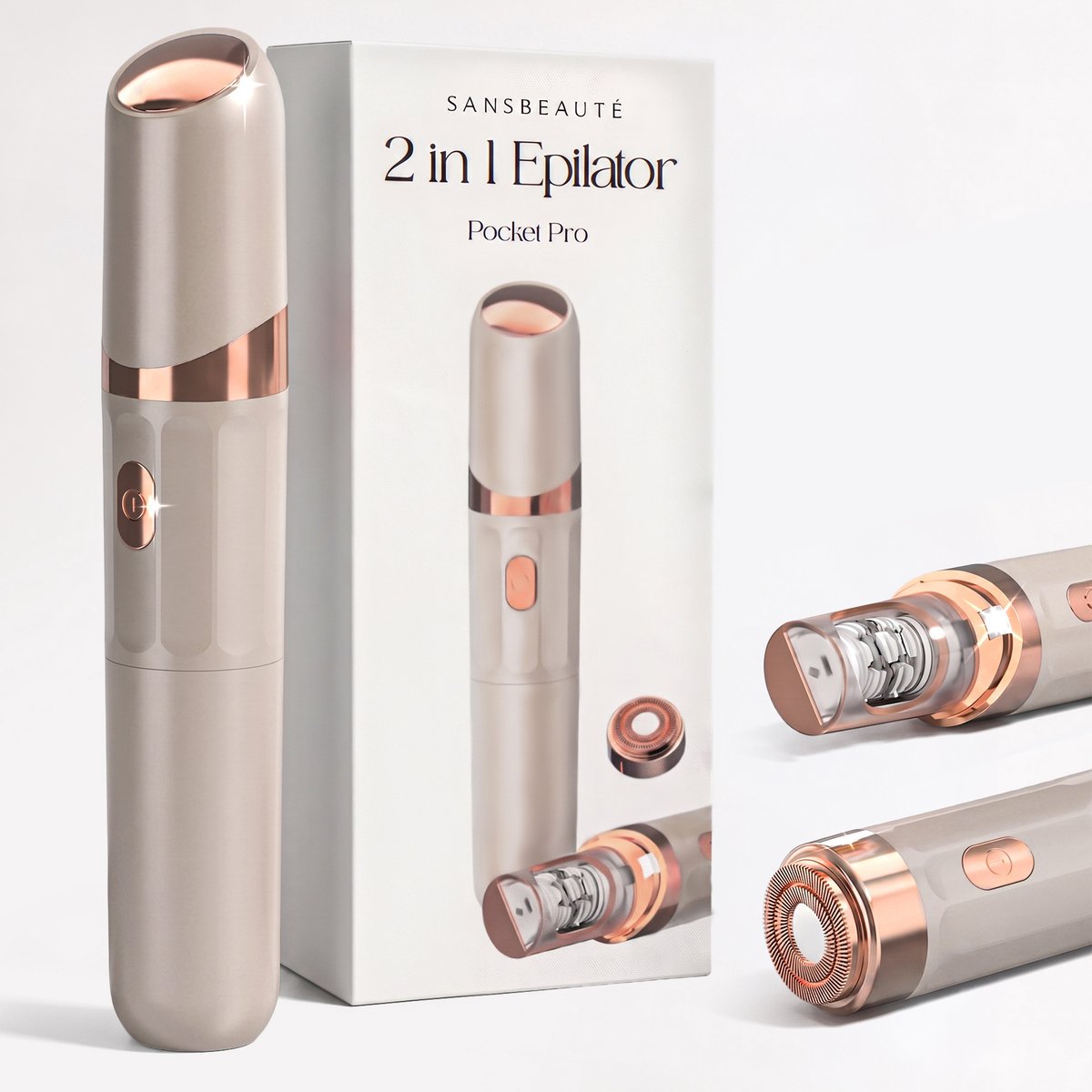 Sansbeauté 2 in 1 Epilator voor Vrouwen PocketPRO met Travel Bag - Epileerapparaat Dames - Epilator - Gezichtsepilator Vrouw - Gezichtsontharing Dames - Epilator Gezicht - Epilator Dames - Gezichtsepilator dames - Oplaadbaar - Rosé Gold