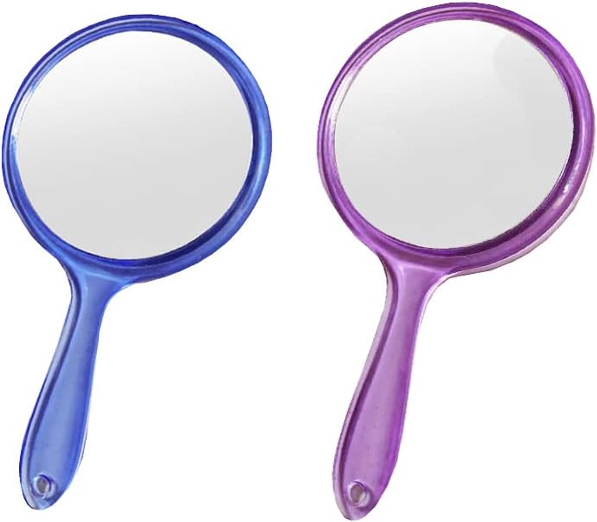 2 stuks - Handspiegel - dubbelzijdige handspiegel - 1X / 3X vergrotingsspiegel - 11,5 * 21cm - Handspiegel - Handspiegel met handgreep - Universeel voor mannen en vrouwen - Blauw + paars