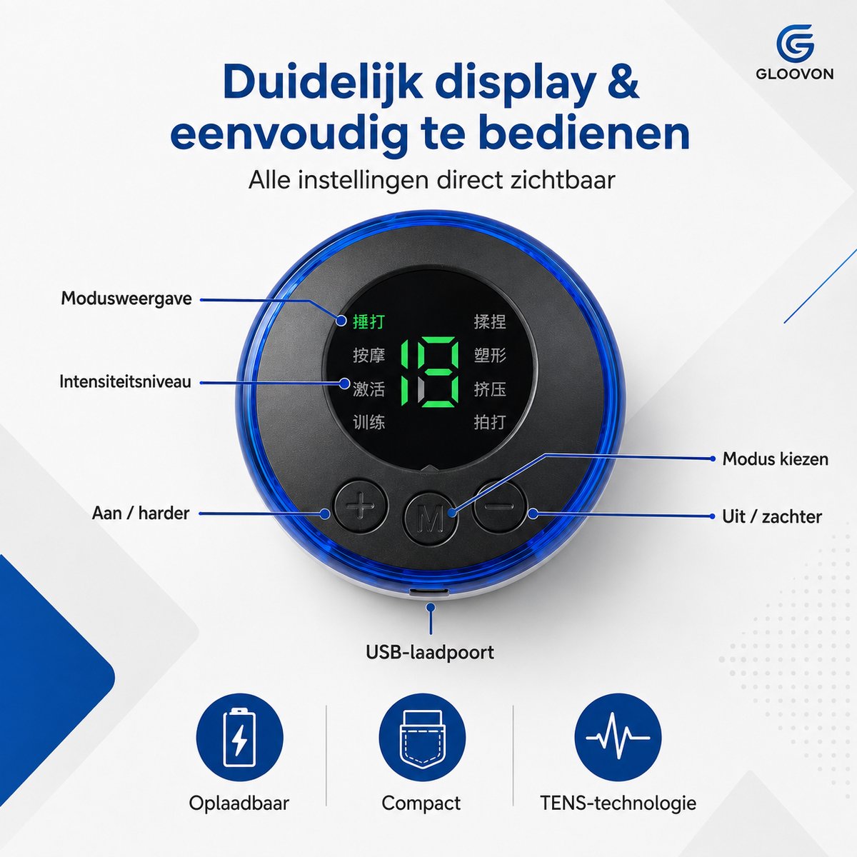 EMS Massagevlinder Draadloos Spierstimulatie Zwart - afbeelding 3