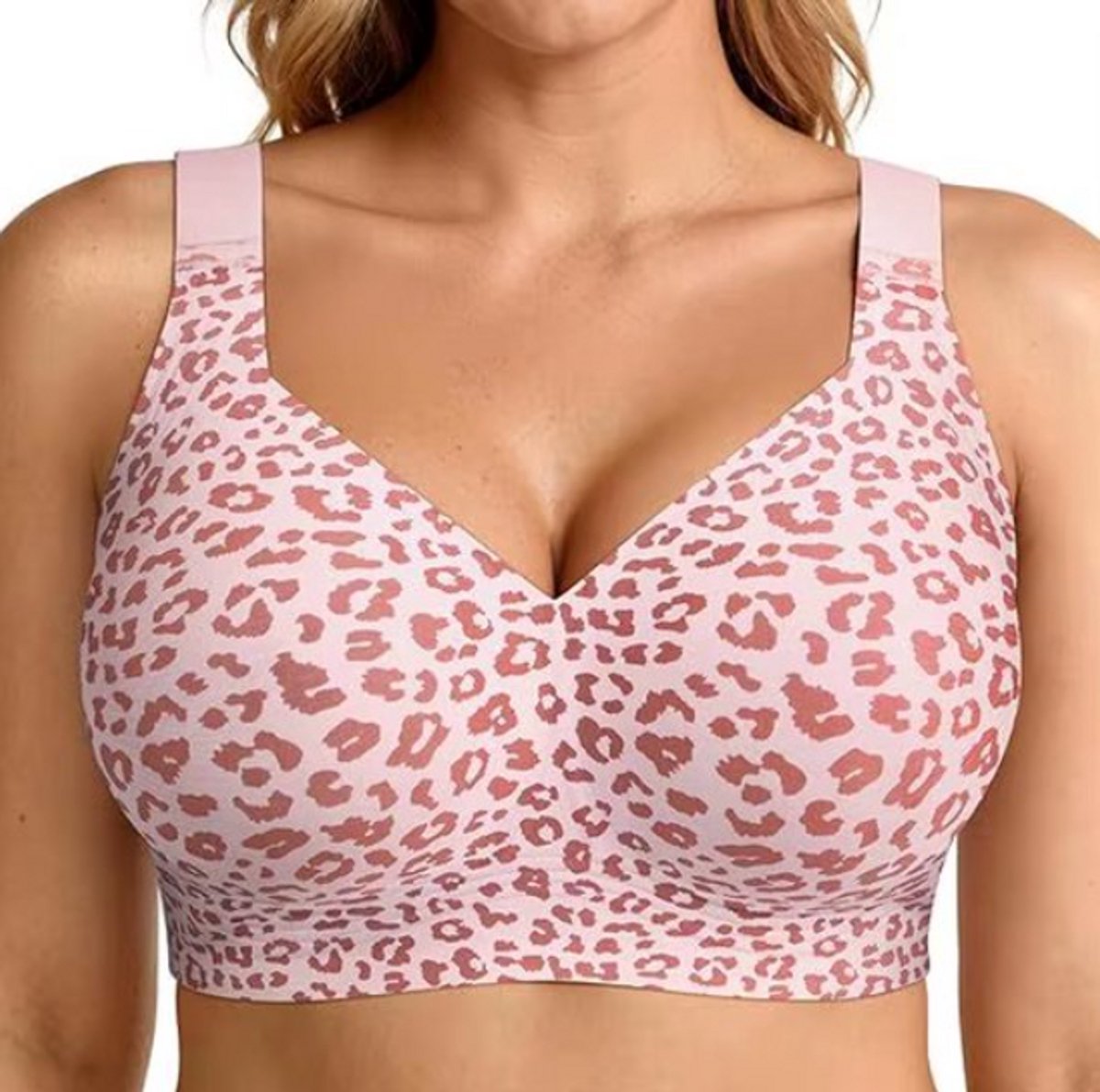 Dames Naadloze BH met Luipaardprint – Push-Up Beha Zonder Beugel - Comfortabele Liftende BH met Volledige Bedekking - Roze - Maat XL